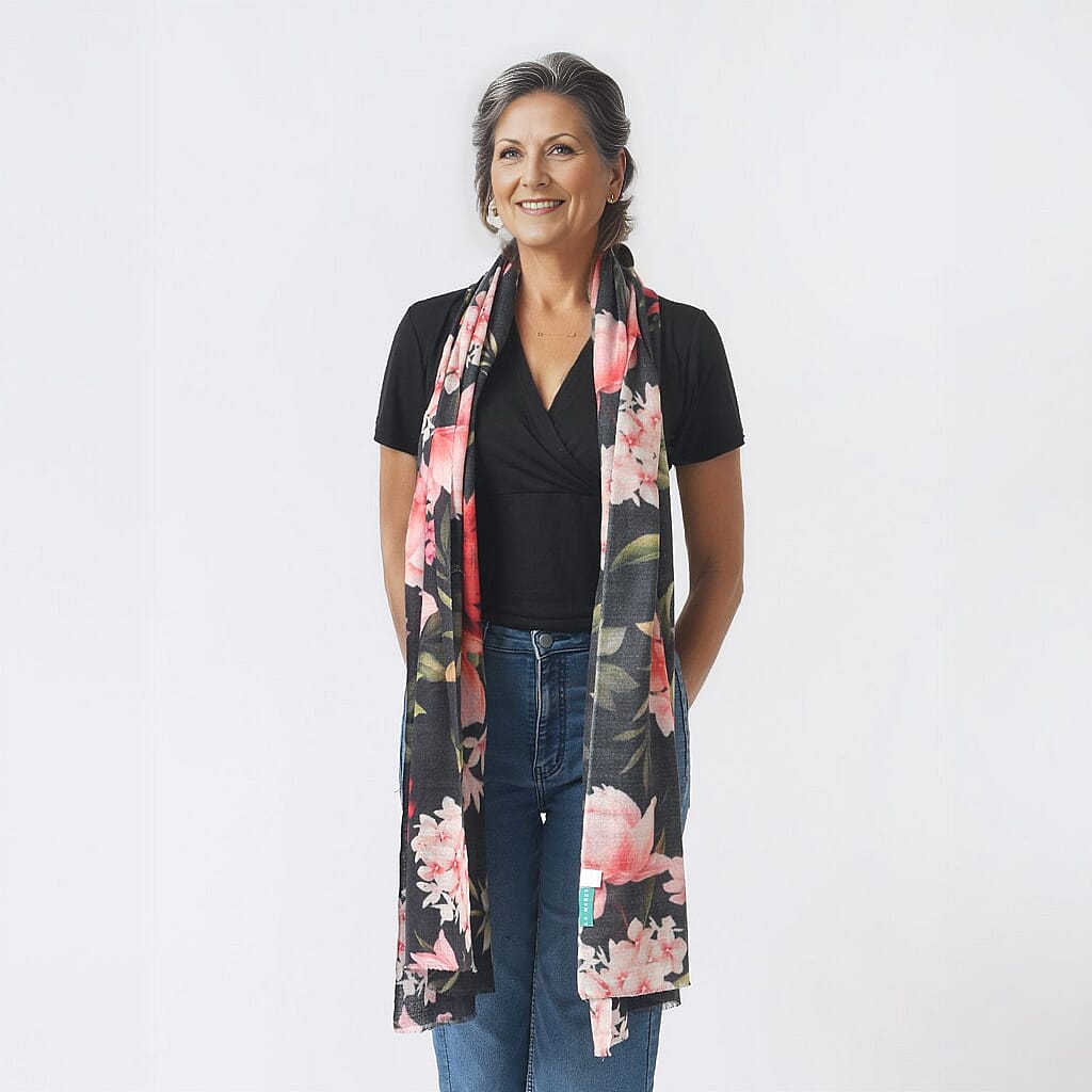 La Marey 100% Cashmere Printed Scarf (Size 190x70 cm) - Dark Grey