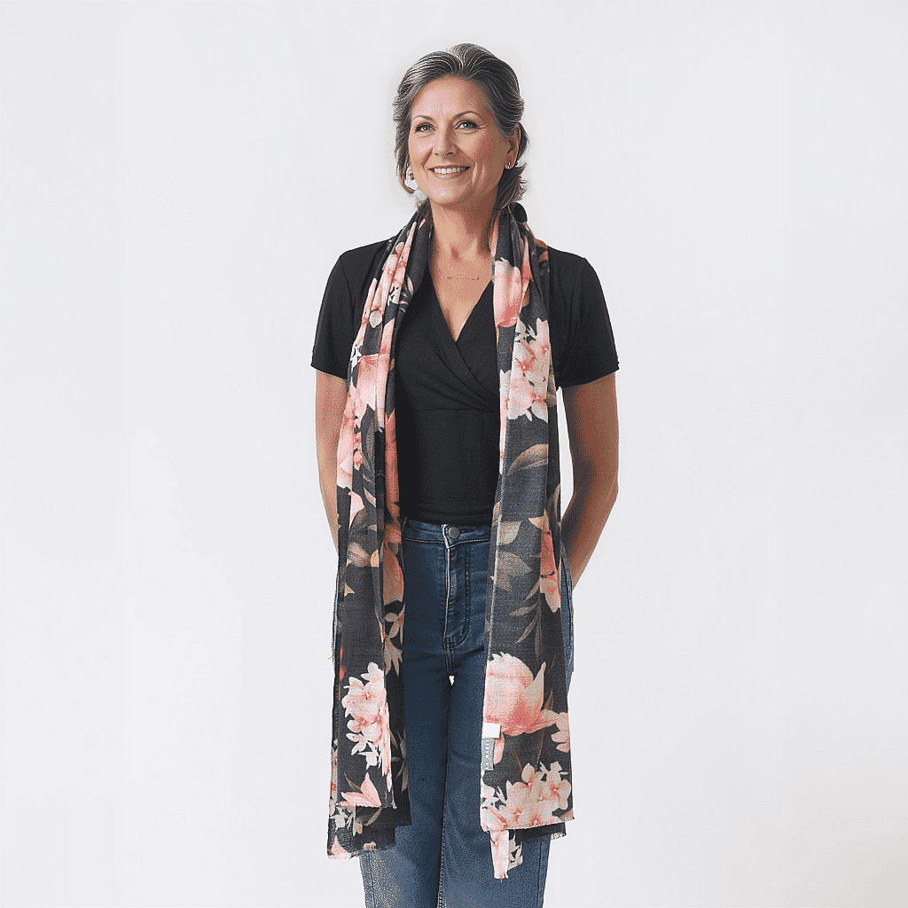 La Marey 100% Cashmere Printed Scarf (Size 190x70 cm) - Dark Grey