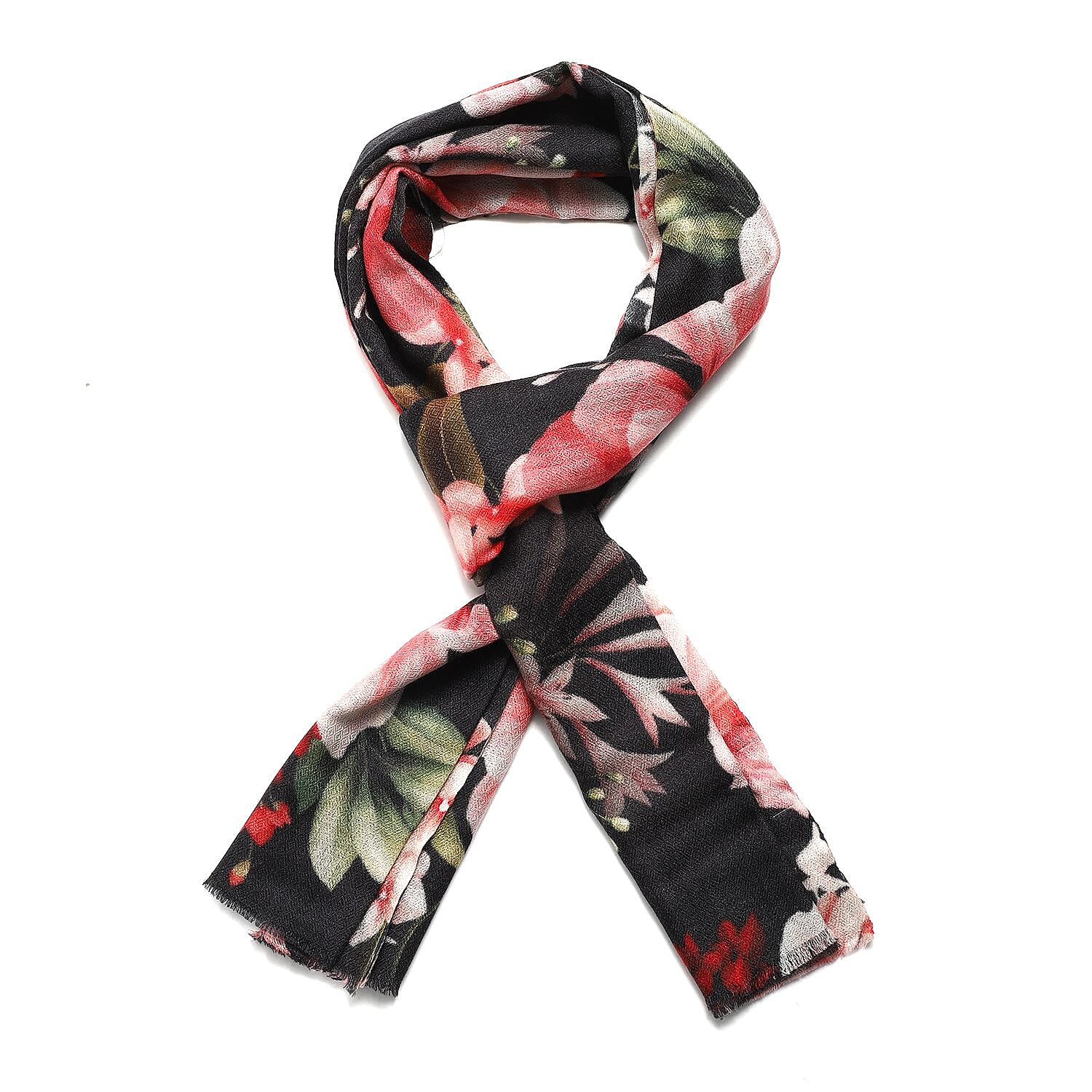 La Marey 100% Cashmere Printed Scarf (Size 190x70 cm) - Dark Grey