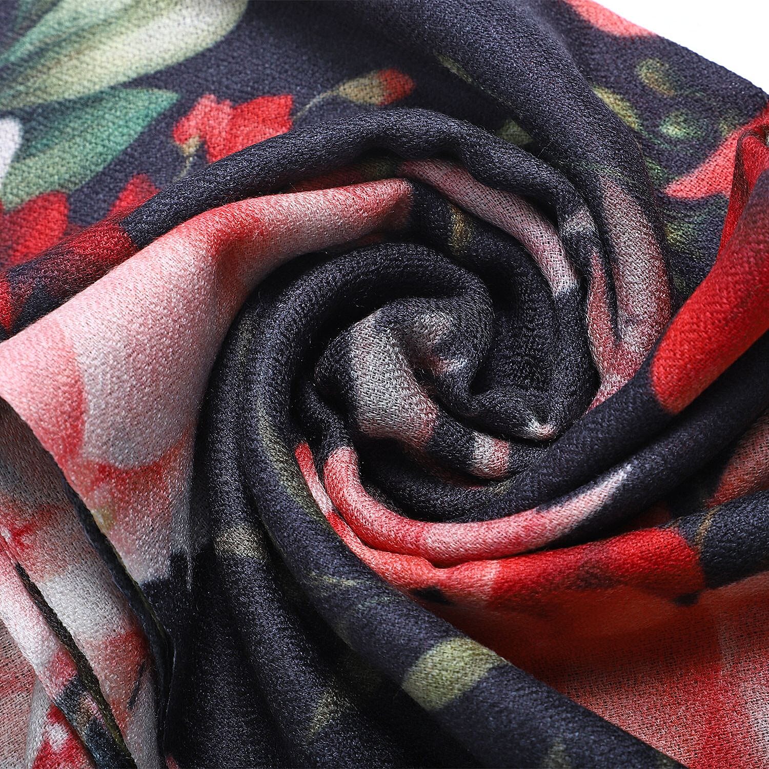 La Marey 100% Cashmere Printed Scarf (Size 190x70 cm) - Dark Grey