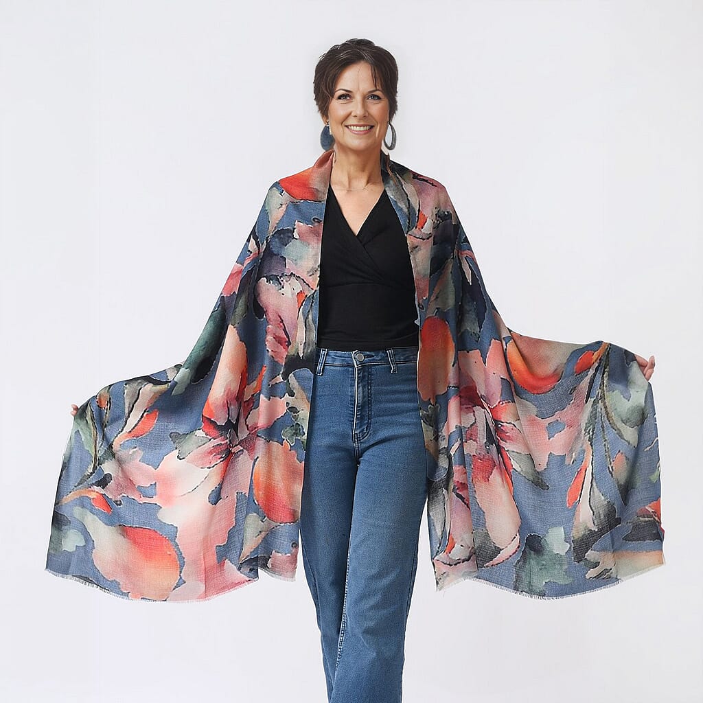 La Marey 100% Cashmere Printed Scarf (Size 190x70 cm) - Coral