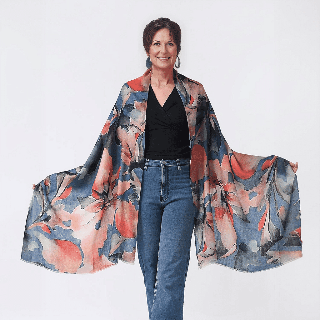 La Marey 100% Cashmere Printed Scarf (Size 190x70 cm) - Coral