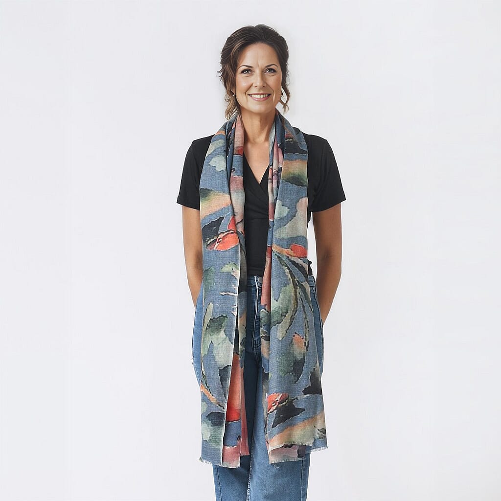 La Marey 100% Cashmere Printed Scarf (Size 190x70 cm) - Coral