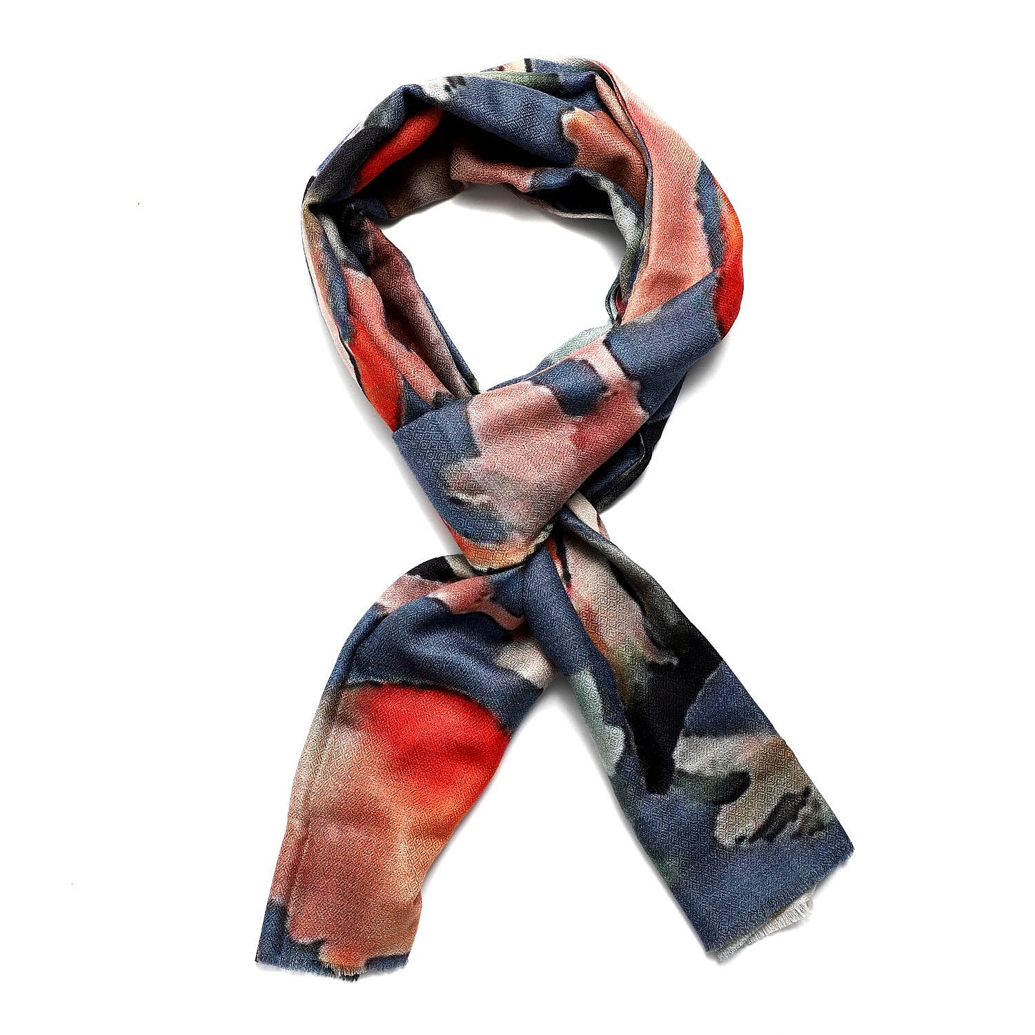 La Marey 100% Cashmere Printed Scarf (Size 190x70 cm) - Coral