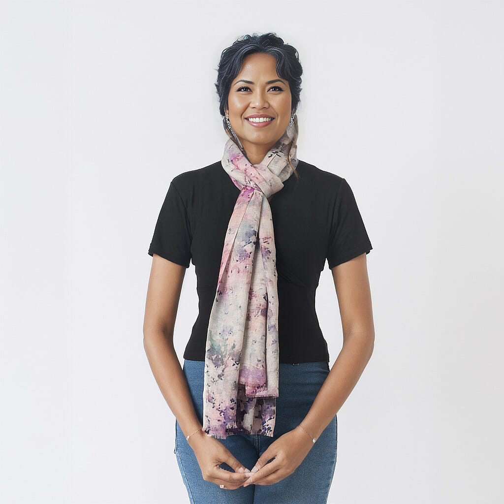 La Marey 100% Cashmere Printed Scarf (Size 190x70 cm) - Lilac