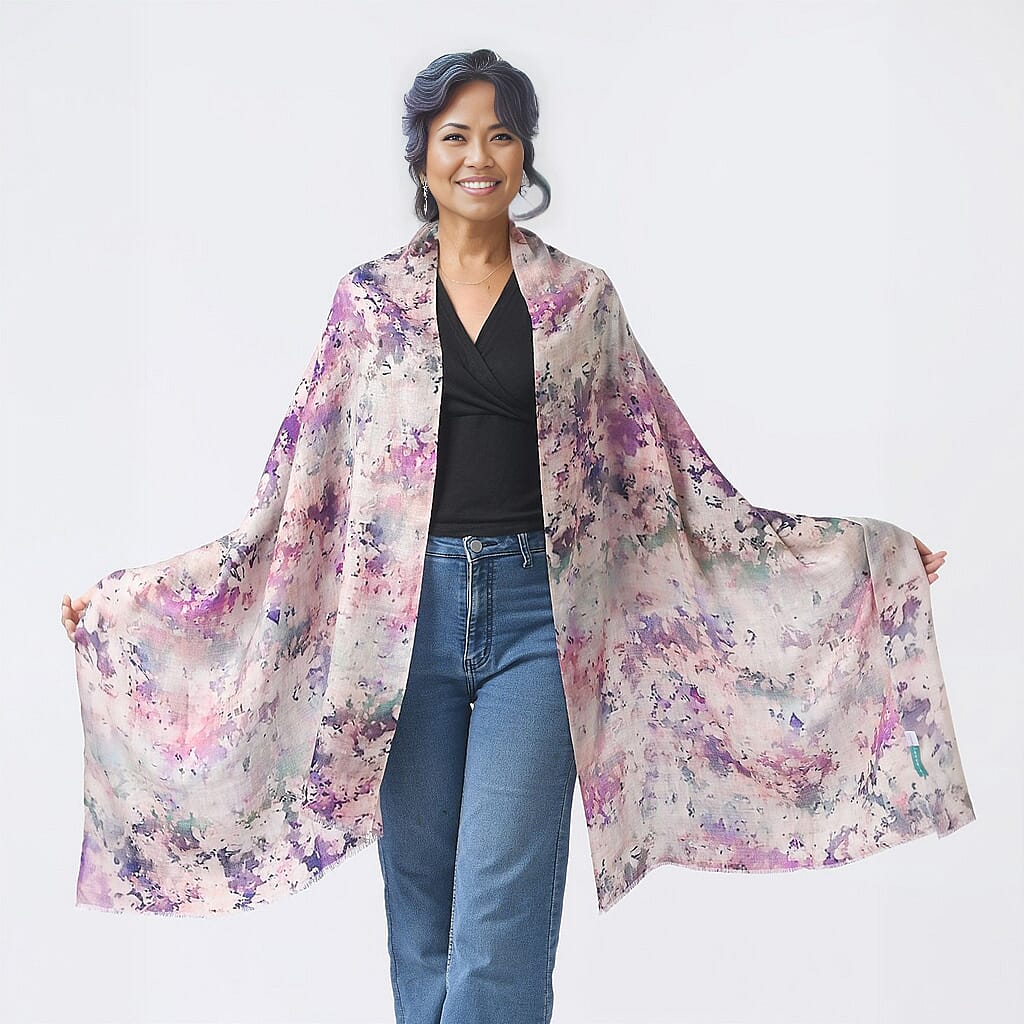 La Marey 100% Cashmere Printed Scarf (Size 190x70 cm) - Lilac