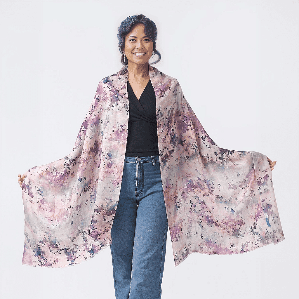 La Marey 100% Cashmere Printed Scarf (Size 190x70 cm) - Lilac