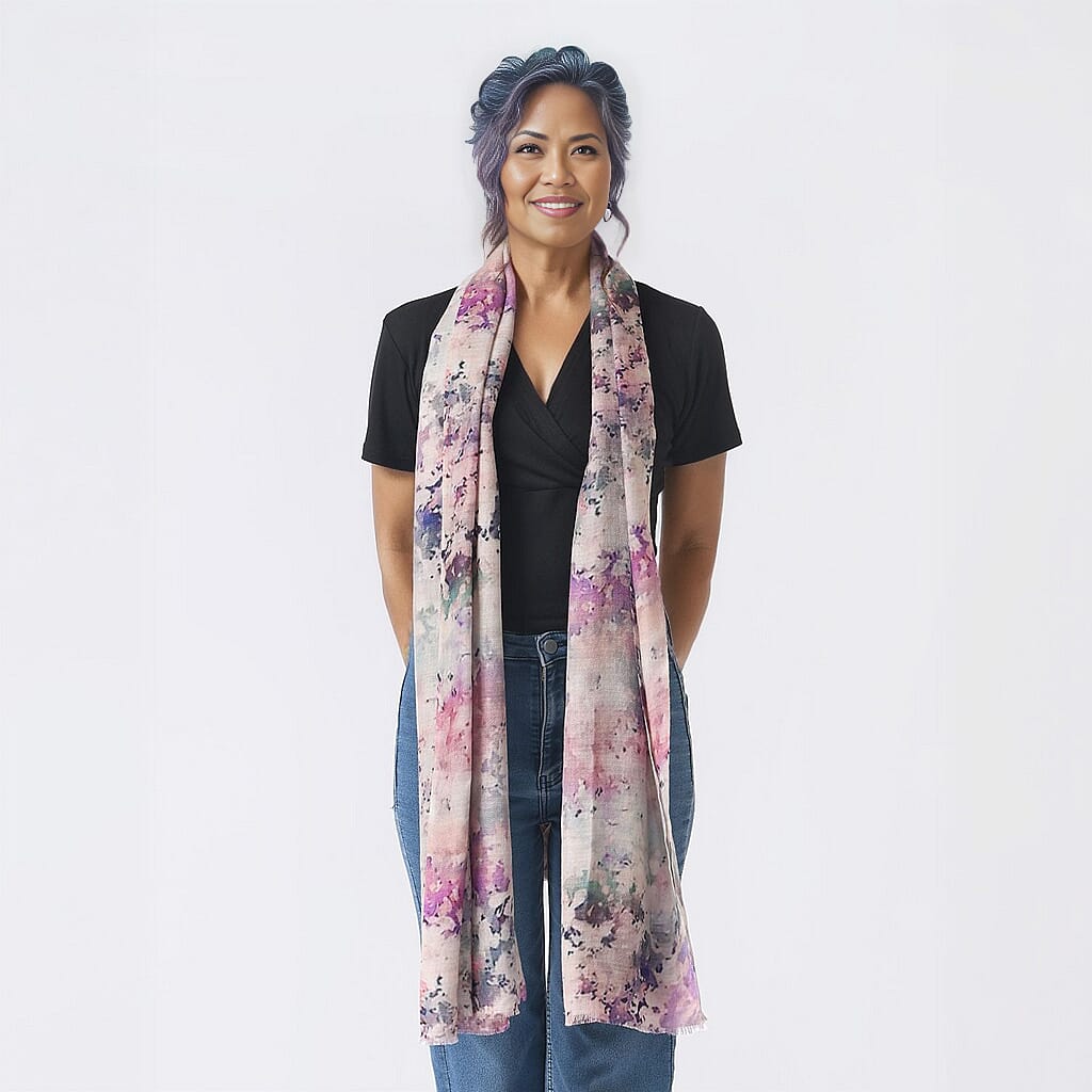 La Marey 100% Cashmere Printed Scarf (Size 190x70 cm) - Lilac