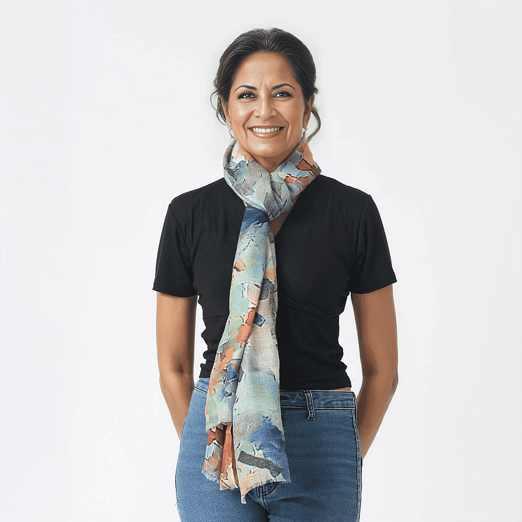 La Marey 100% Cashmere Printed Scarf (Size 190x70 cm) - Aquamarine