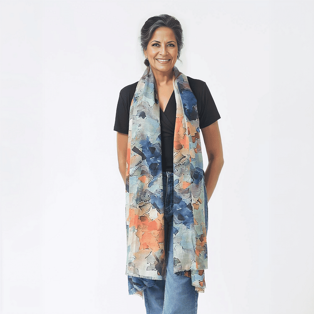 La Marey 100% Cashmere Printed Scarf (Size 190x70 cm) - Aquamarine