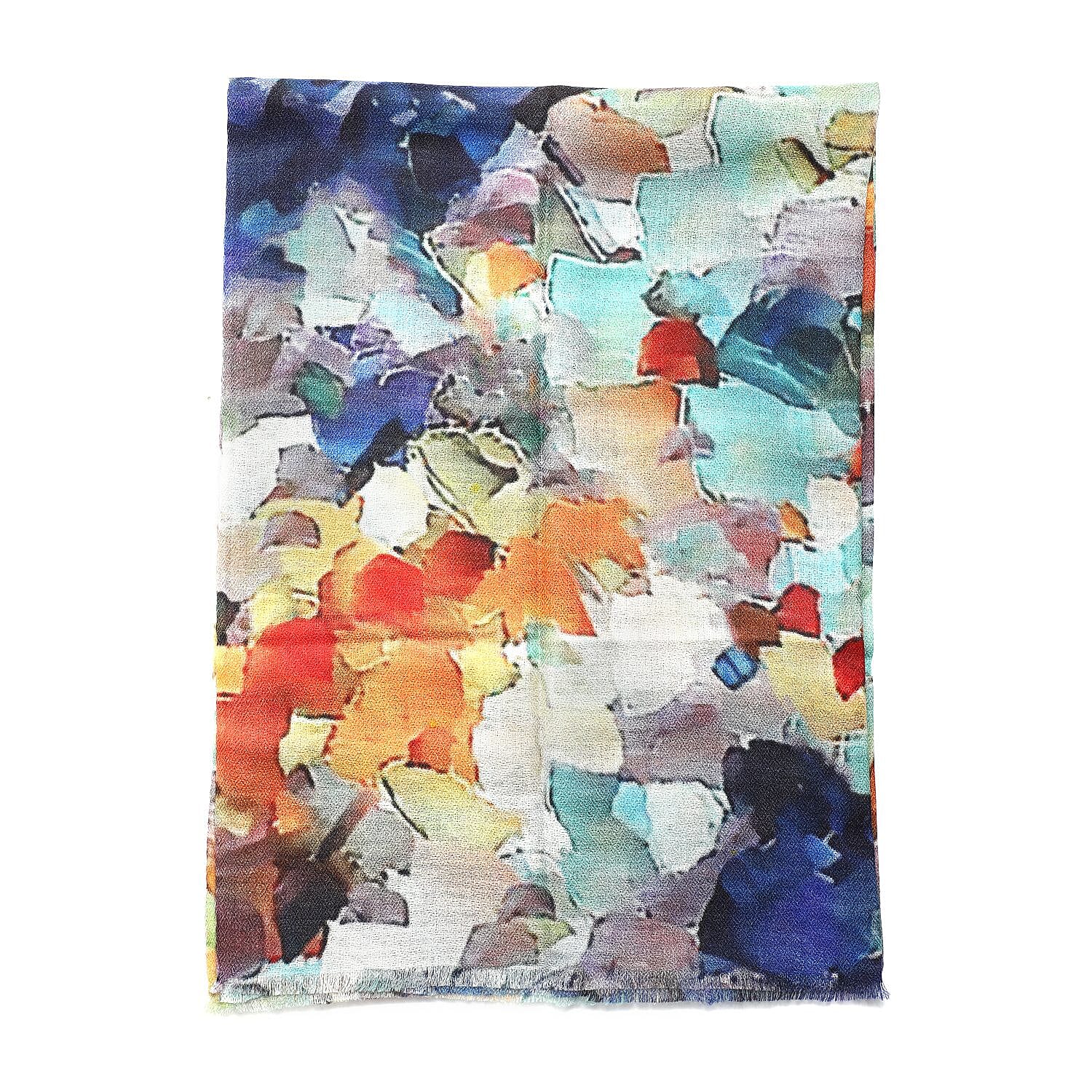 La Marey 100% Cashmere Printed Scarf (Size 190x70 cm) - Aquamarine