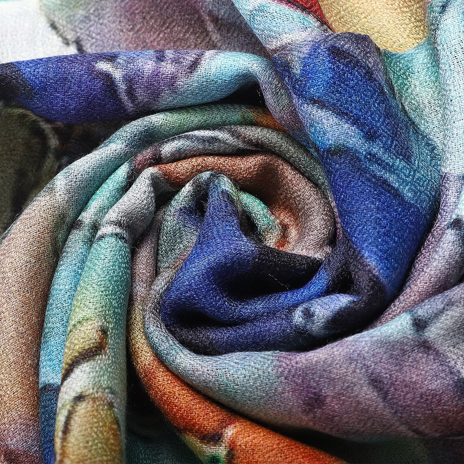 La Marey 100% Cashmere Printed Scarf (Size 190x70 cm) - Aquamarine