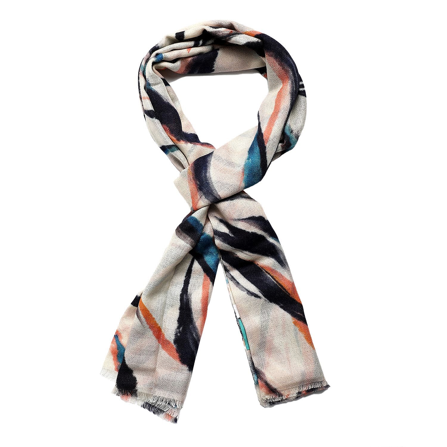 La Marey 100% Cashmere Printed Scarf (Size 190x70 cm) - Cream