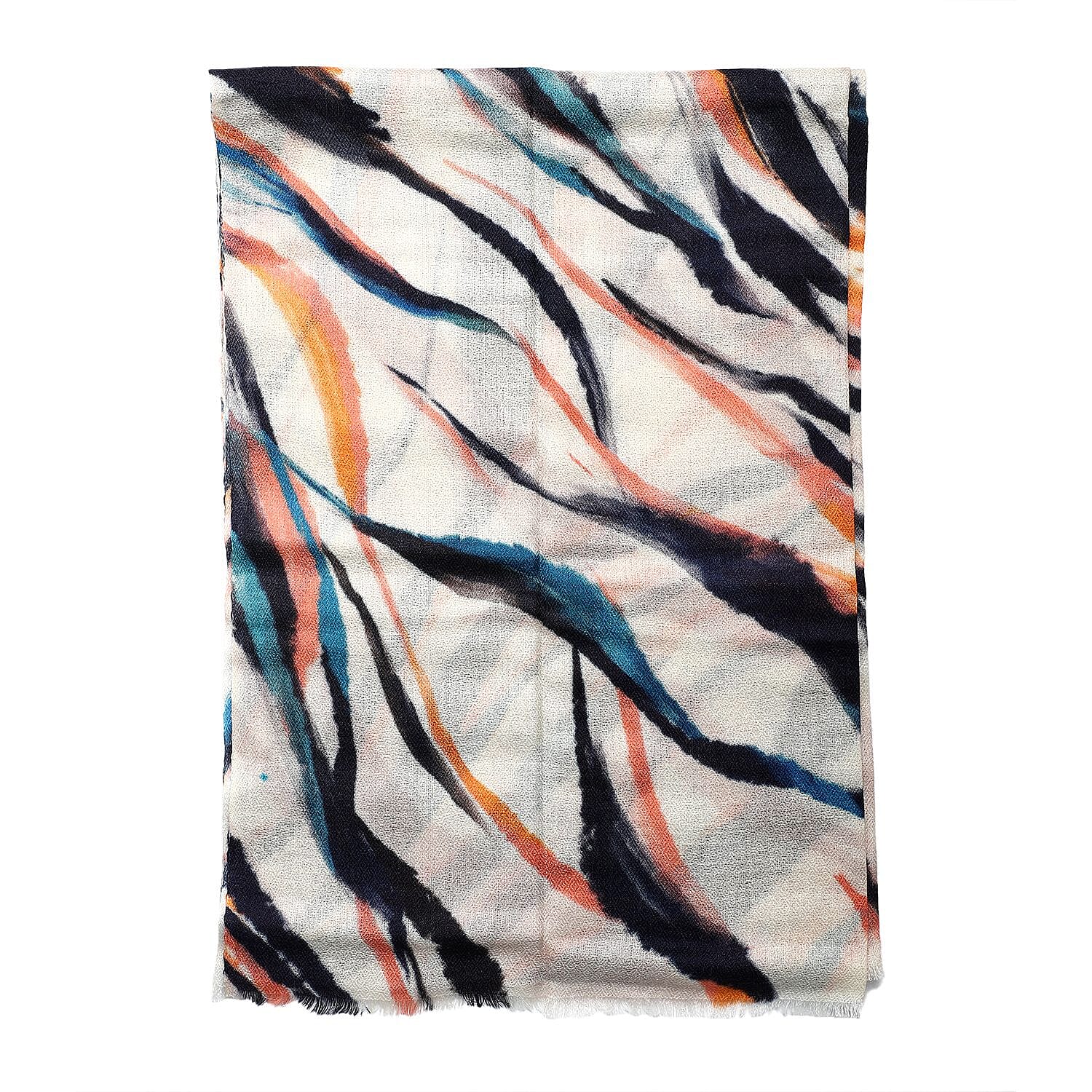 La Marey 100% Cashmere Printed Scarf (Size 190x70 cm) - Cream