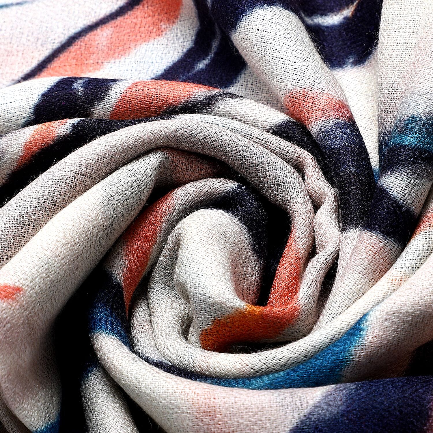 La Marey 100% Cashmere Printed Scarf (Size 190x70 cm) - Cream