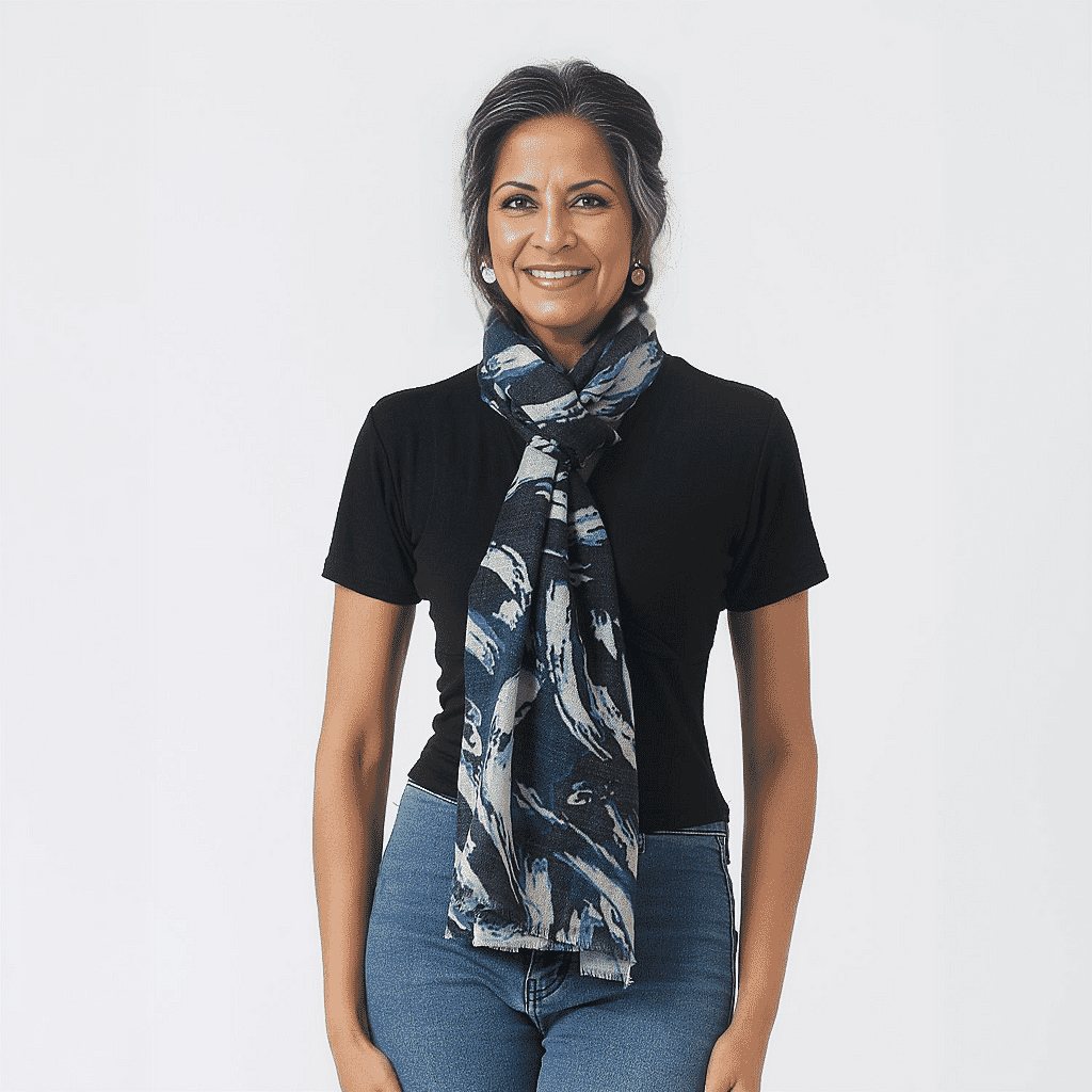 La Marey 100% Cashmere Printed Scarf (Size 190x70 cm) - French Navy