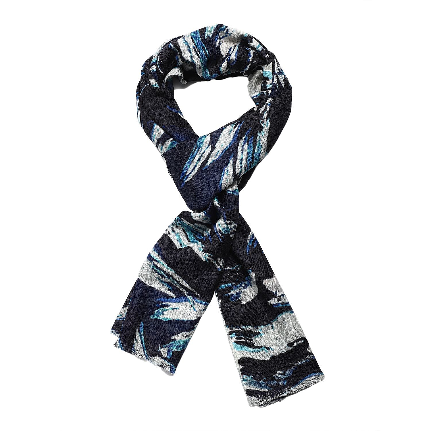 La Marey 100% Cashmere Printed Scarf (Size 190x70 cm) - French Navy
