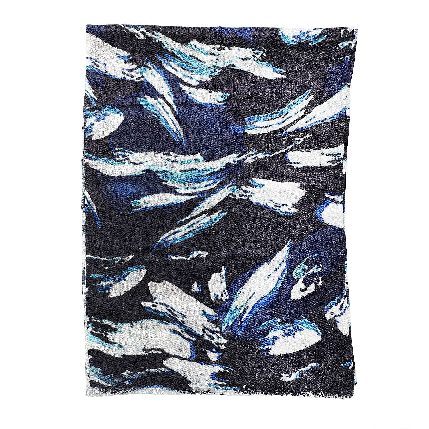La Marey 100% Cashmere Printed Scarf (Size 190x70 cm) - French Navy