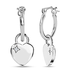 Diamond Earrings with Clasp in Platinum Overlay Sterling Silver