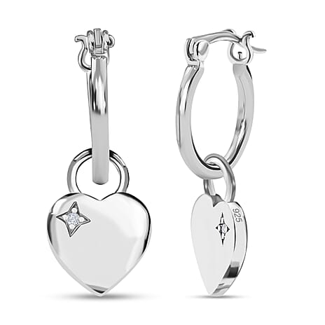 Natural White Diamond Earrings with Clasp in Platinum Overlay Sterling Silver, Silver Wt. 5.97 Gms.