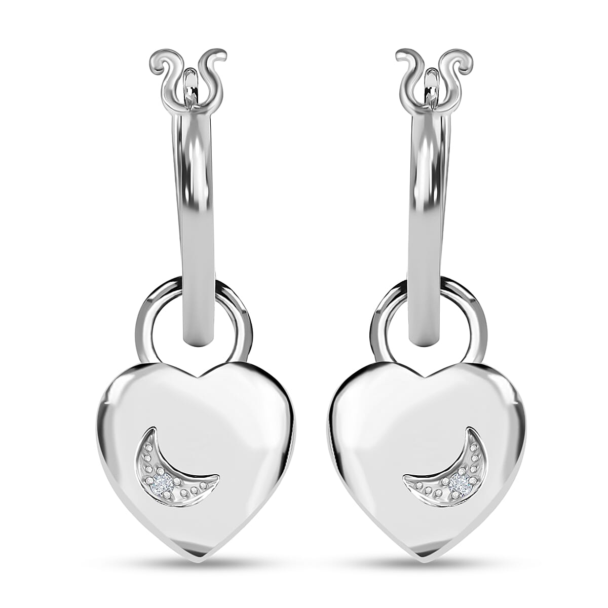 Natural White Diamond Earrings with Clasp in Platinum Overlay Sterling Silver, Silver Wt. 5.97 Gms.