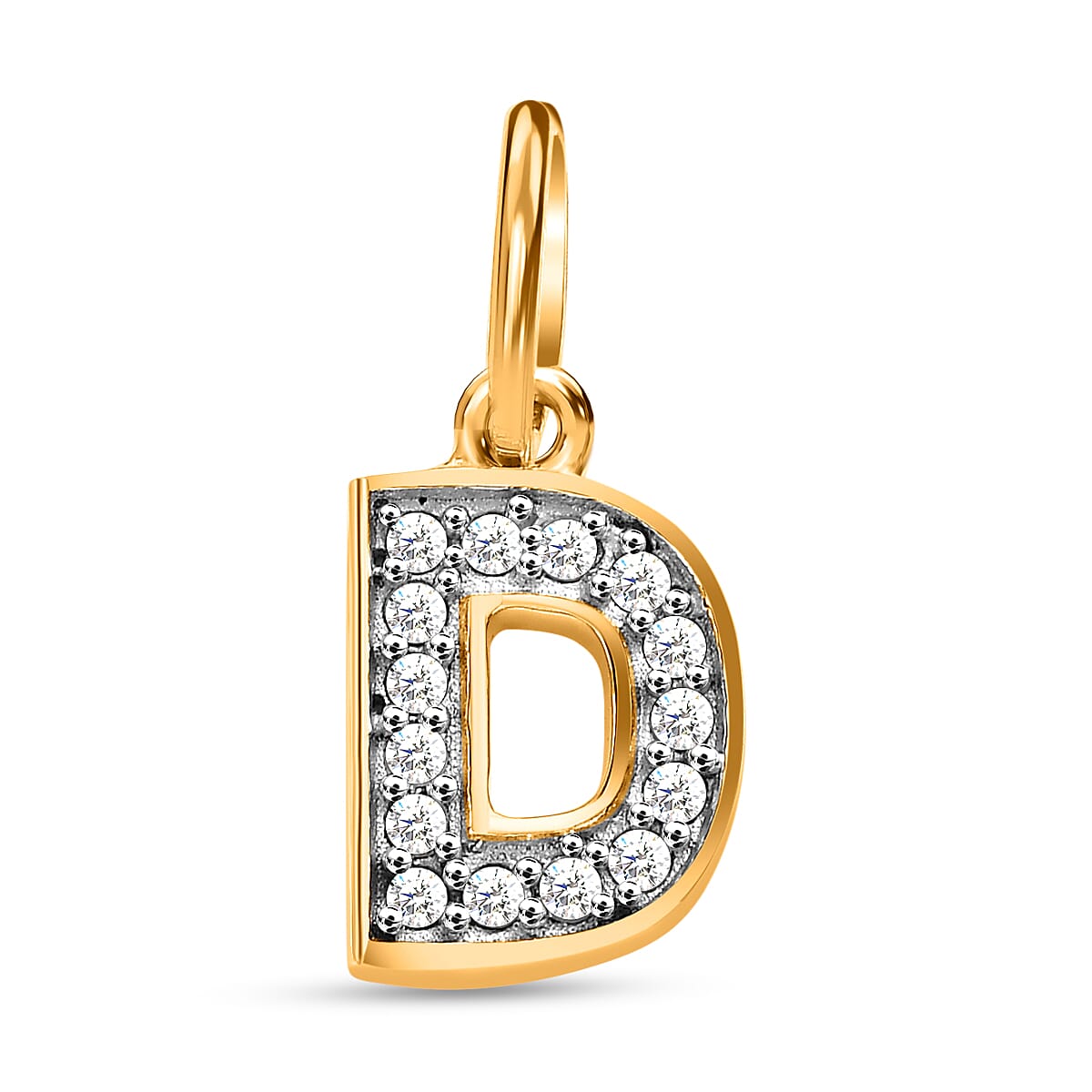 Diamond Initial D Pendant in 18K Vermeil Yellow Gold Plated Sterling Silver 0.17 Ct