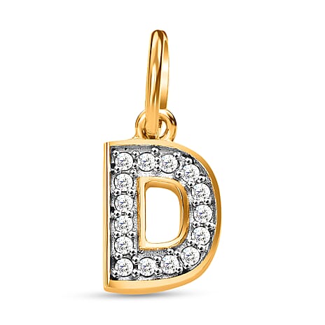 Diamond Initial D Pendant in 18K Vermeil Yellow Gold Plated Sterling Silver 0.17 Ct