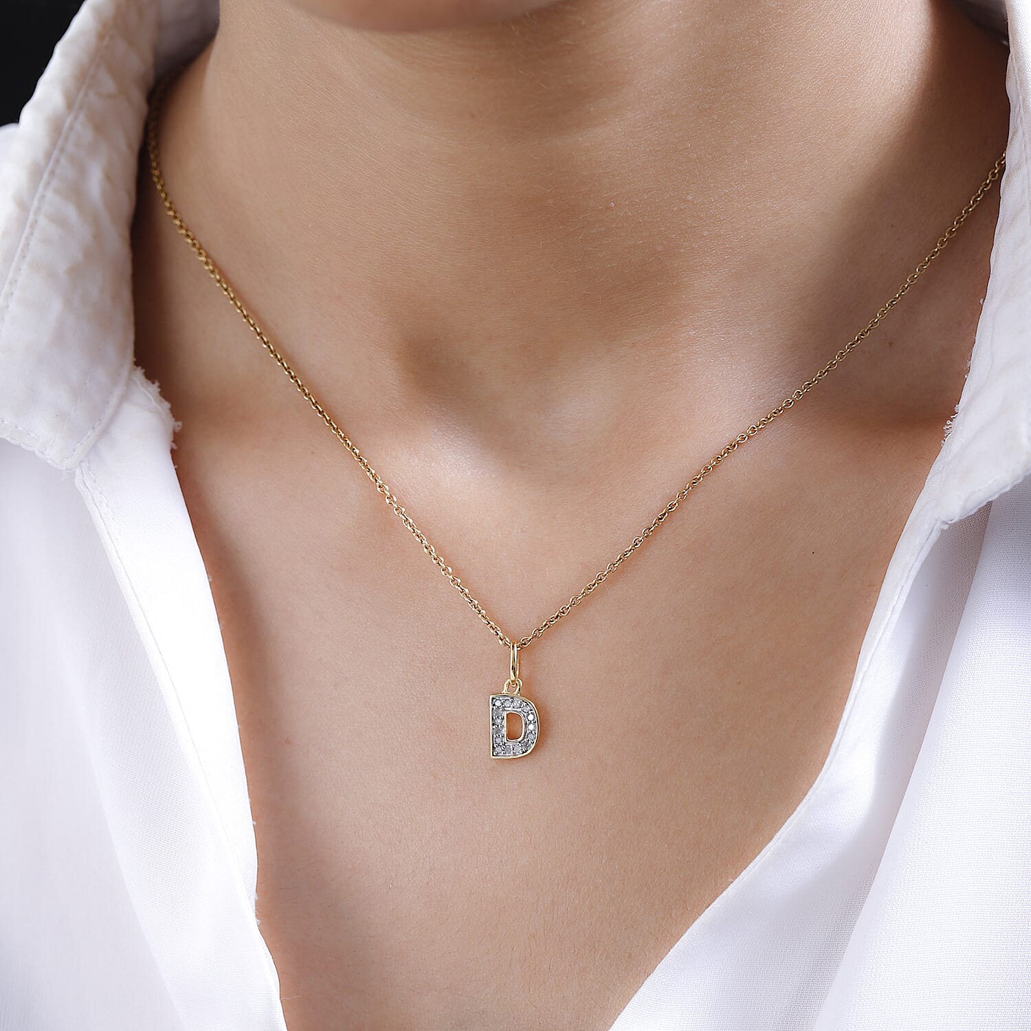Diamond Initial D Pendant in 18K Vermeil Yellow Gold Plated Sterling Silver 0.17 Ct