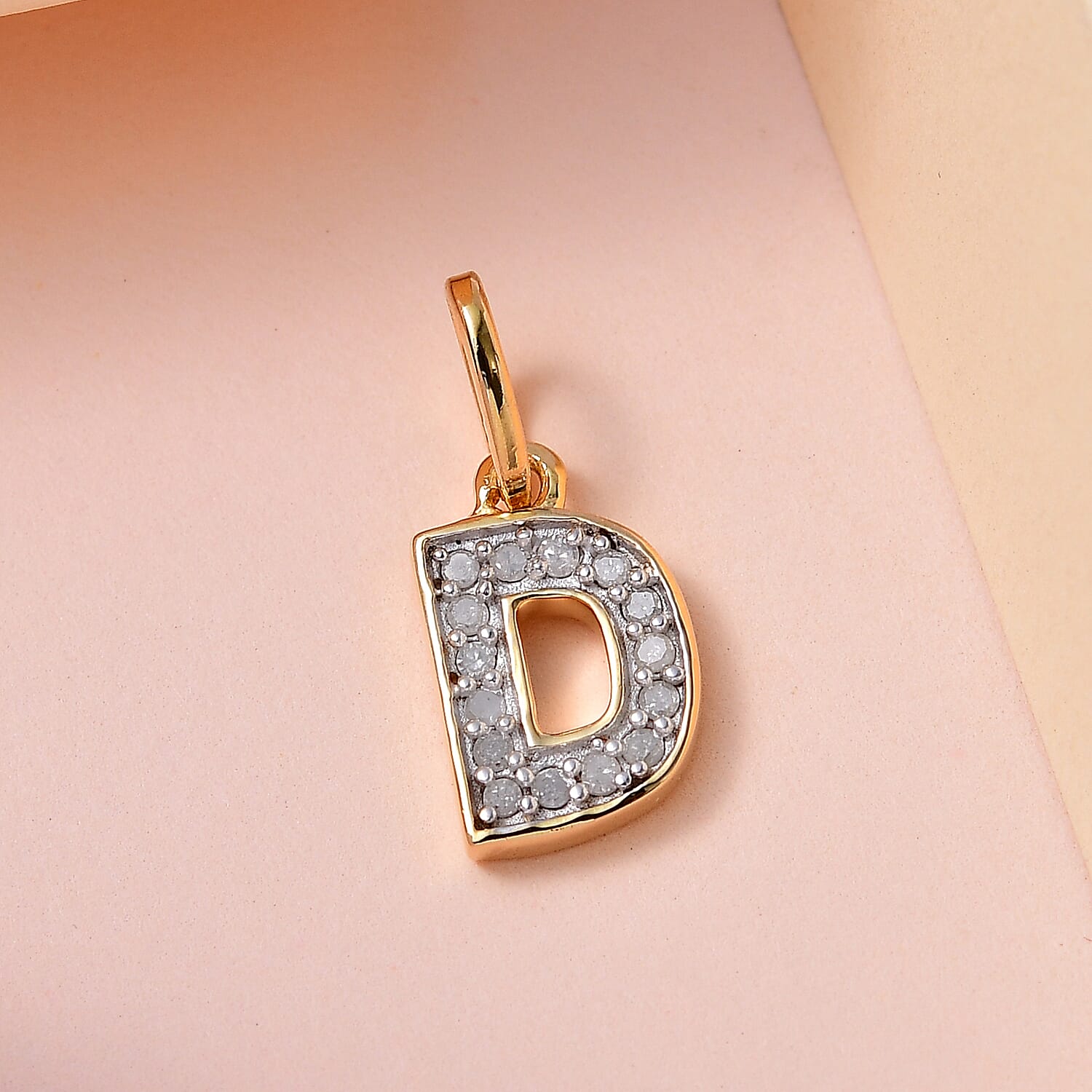 Diamond Initial D Pendant in 18K Vermeil Yellow Gold Plated Sterling Silver 0.17 Ct