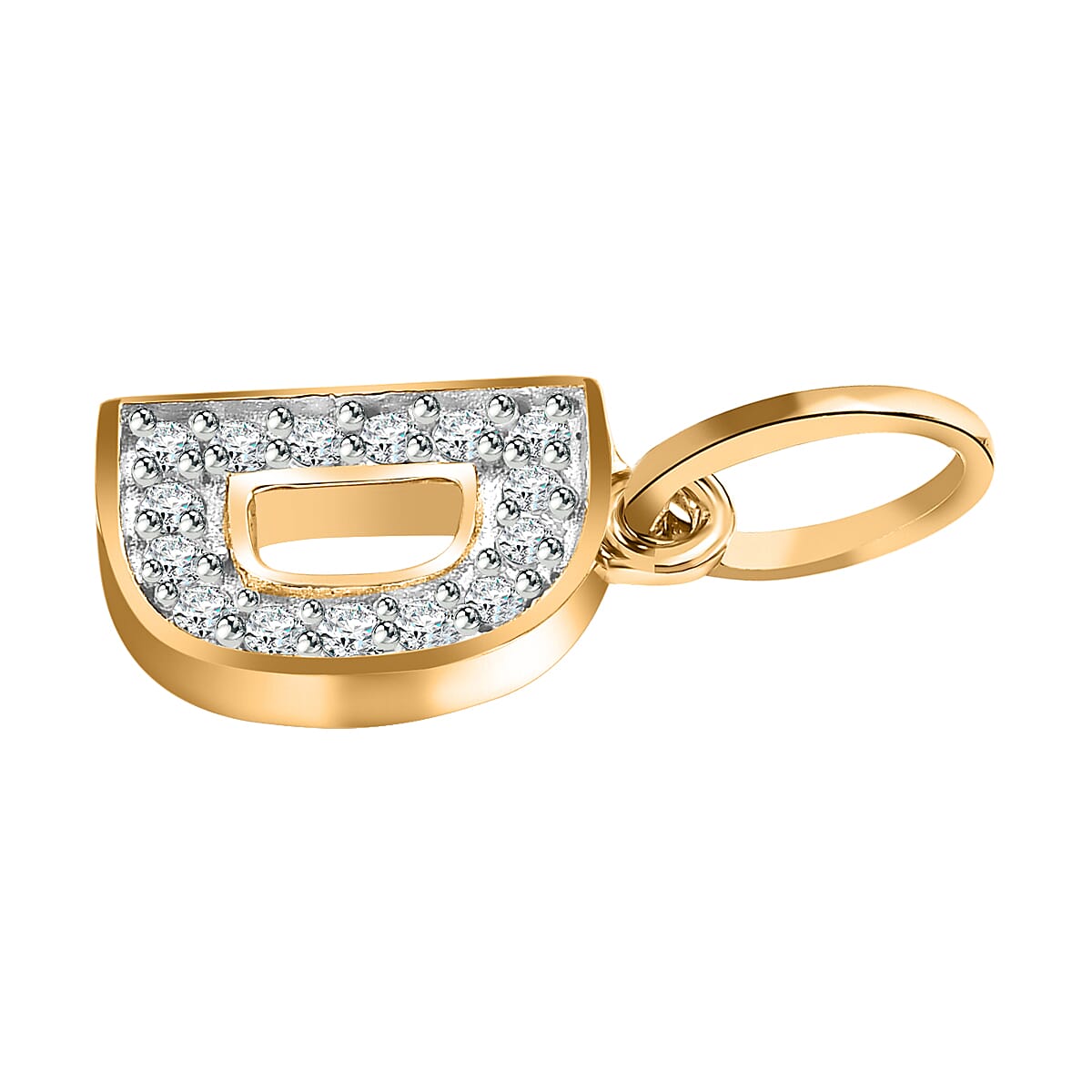Diamond Initial D Pendant in 18K Vermeil Yellow Gold Plated Sterling Silver 0.17 Ct