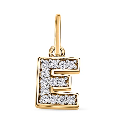 Diamond Initial E Pendant in 18K Vermeil Yellow Gold Plated Sterling Silver 0.17 Ct