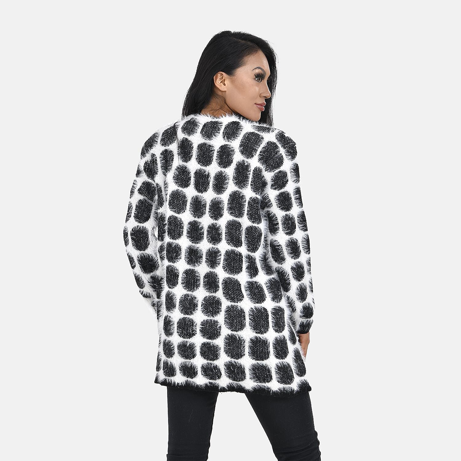 Tamsy Crew Neck Cardigan with Pockets (Size 110x82 cm) - Black - White