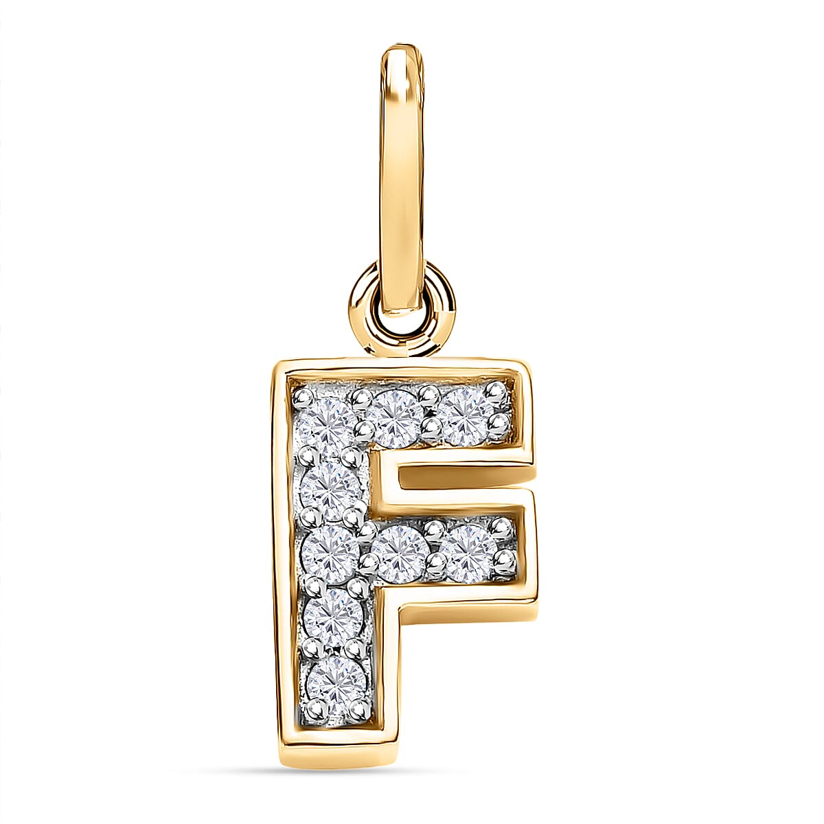 Diamond Initial F Pendant in 18K Vermeil Yellow Gold Plated Sterling Silver 0.17 Ct