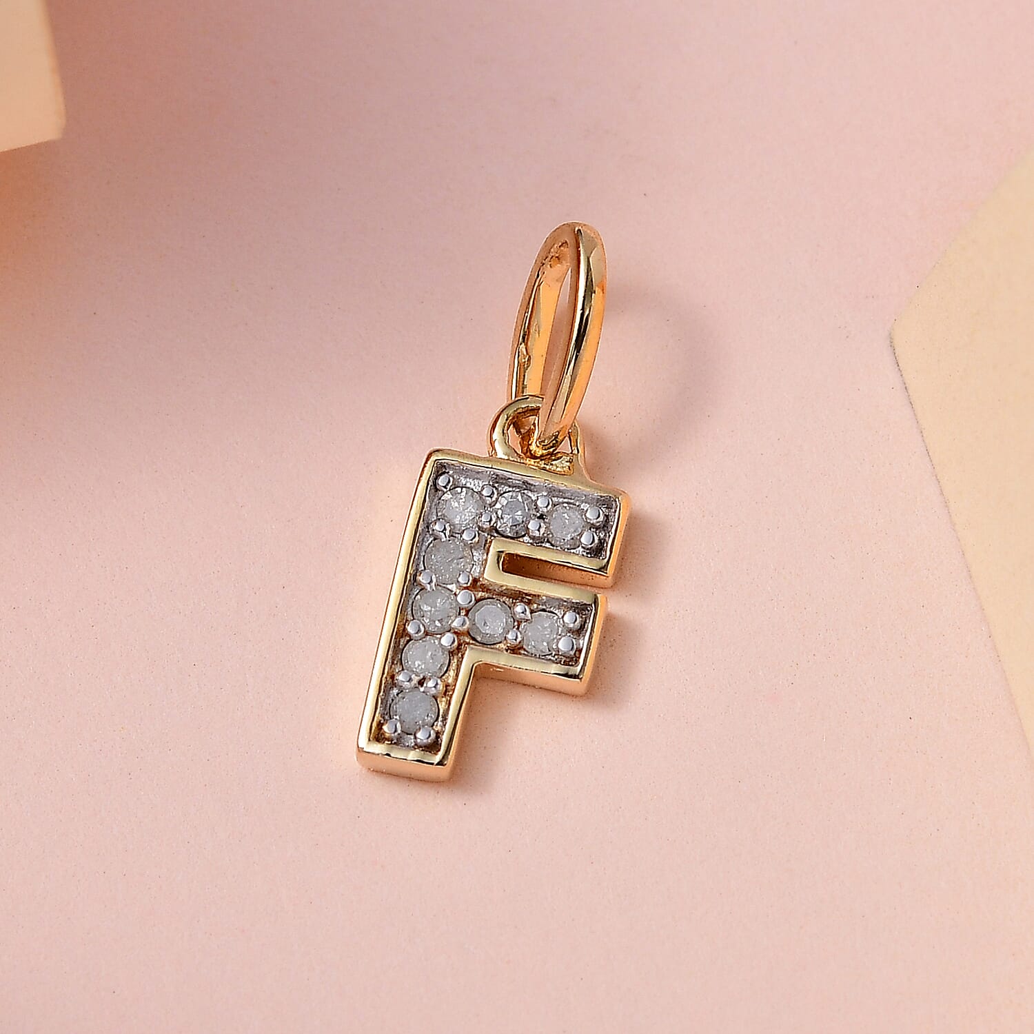 Diamond Initial F Pendant in 18K Vermeil Yellow Gold Plated Sterling Silver 0.17 Ct