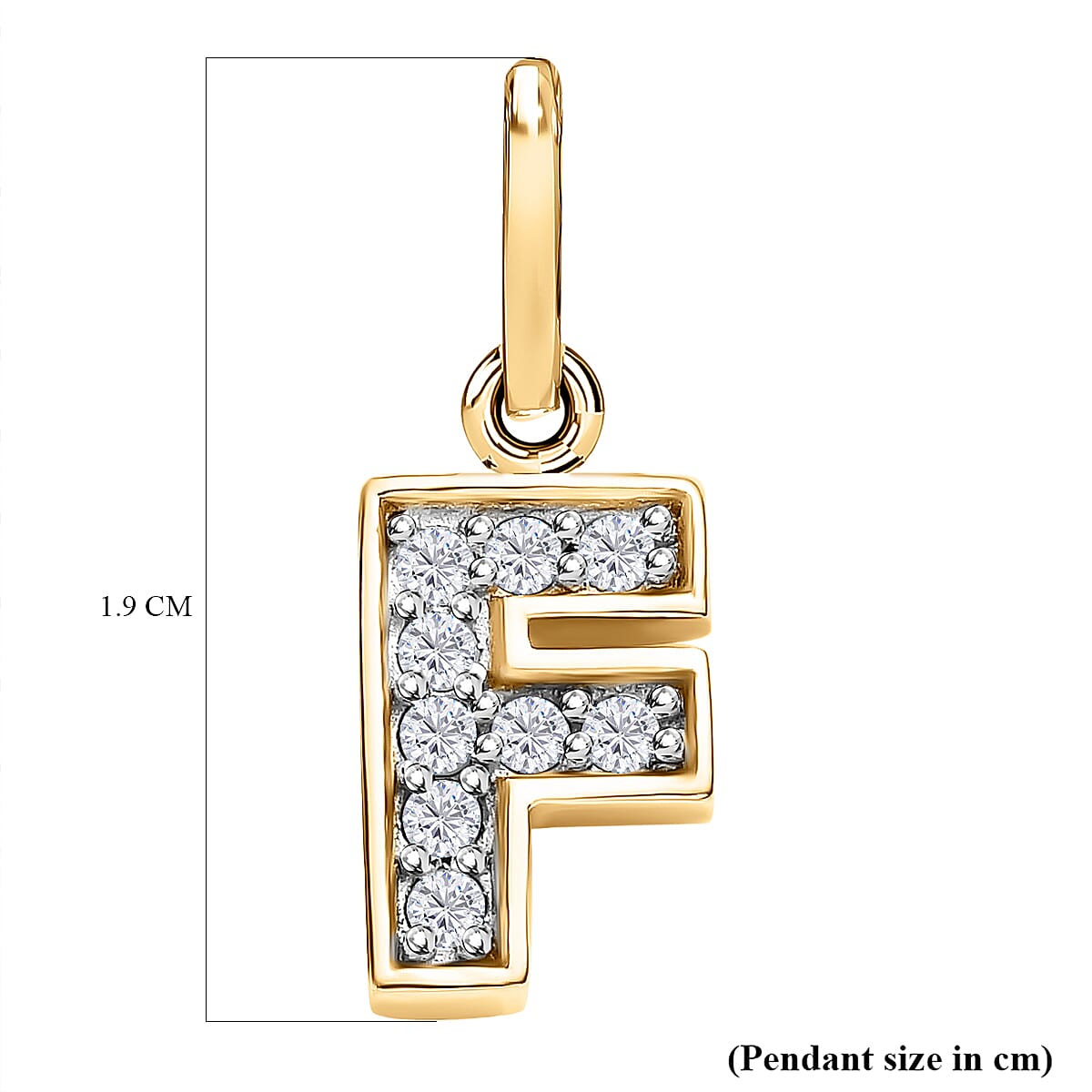 Diamond Initial F Pendant in 18K Vermeil Yellow Gold Plated Sterling Silver 0.17 Ct