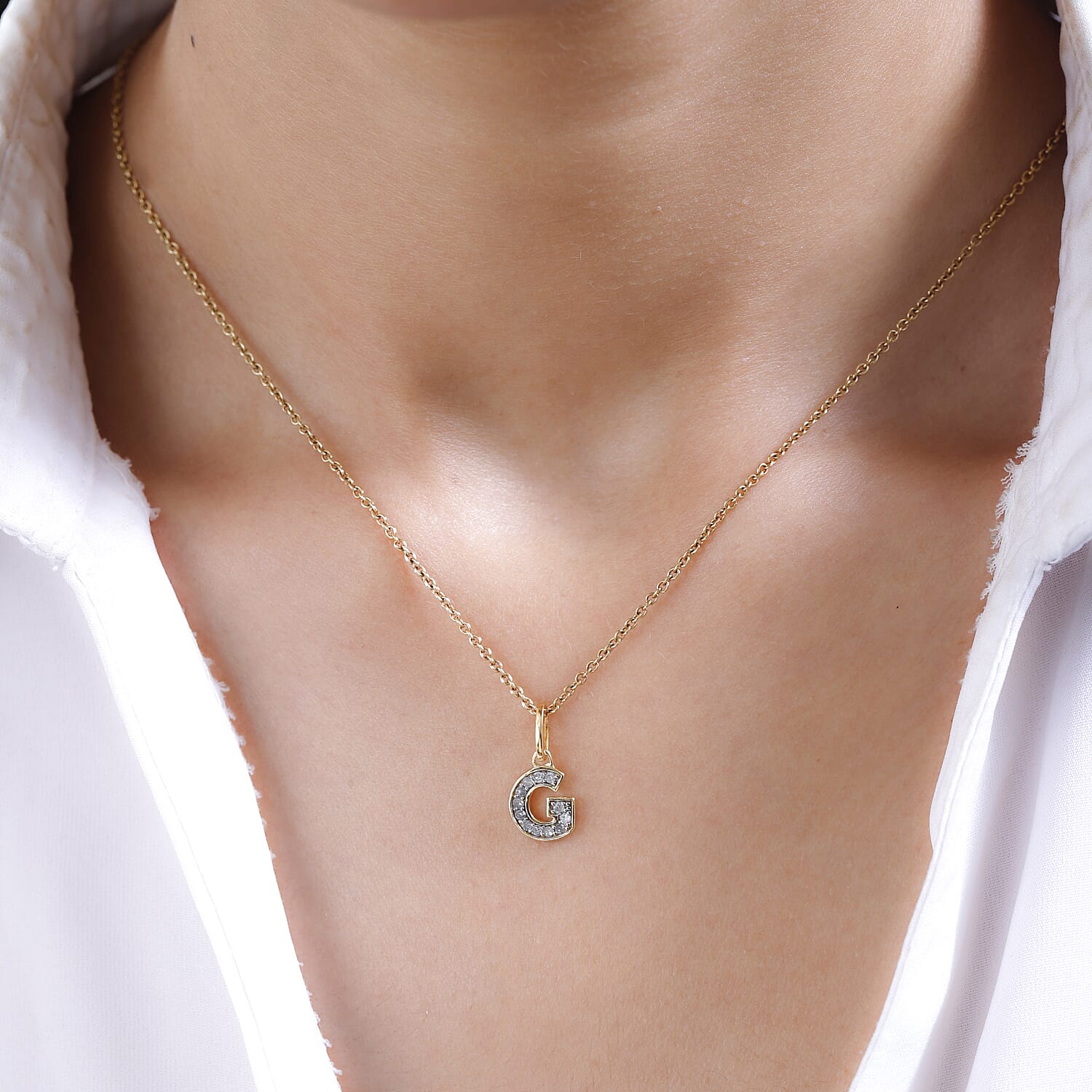 Diamond Initial G Pendant in 18K Vermeil Yellow Gold Plated Sterling Silver 0.17 Ct