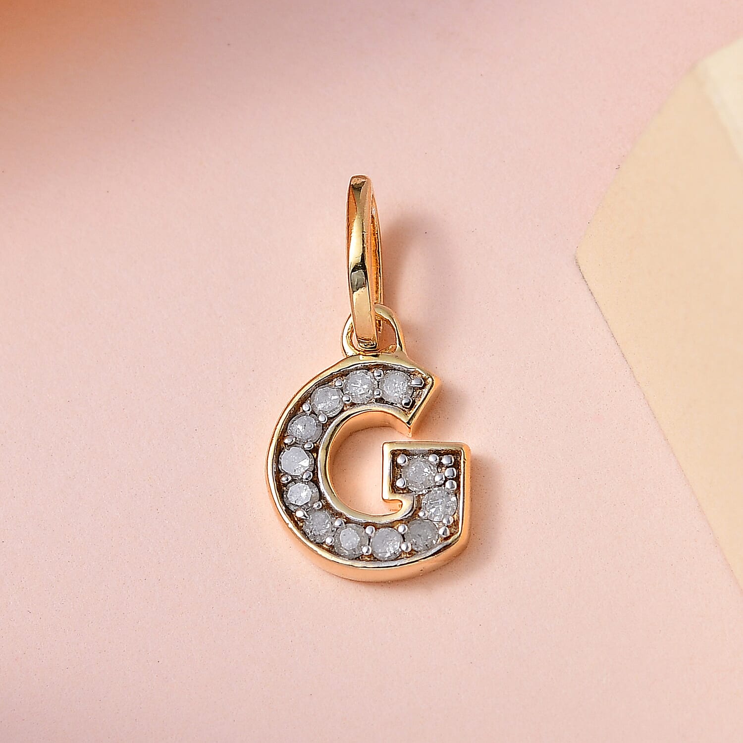 Diamond Initial G Pendant in 18K Vermeil Yellow Gold Plated Sterling Silver 0.17 Ct