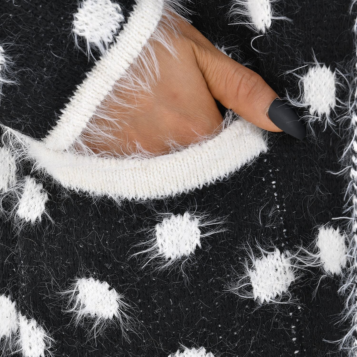 Tamsy Dot Pattern Crew Neck Cardigan with Pockets (Size 8-16) - Black