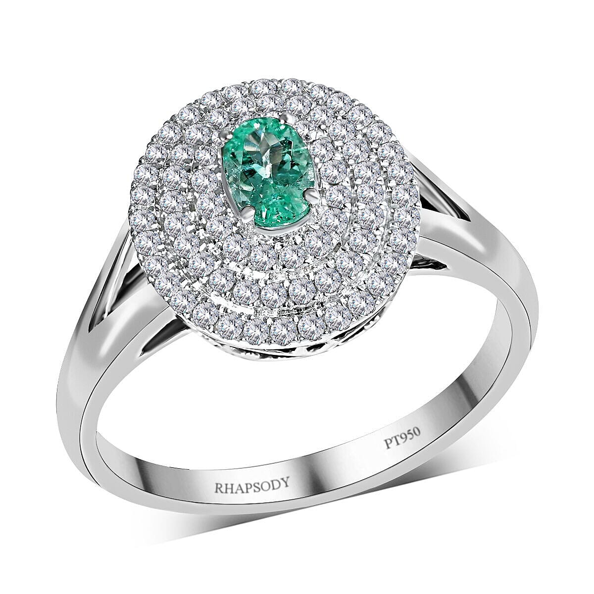 Certified and Appraised RHAPSODY 950 Platinum AAAA Paraiba Tourmaline and Diamond (VS) Ring 1.00 Ct, Platinum Wt. 7.25 Gms