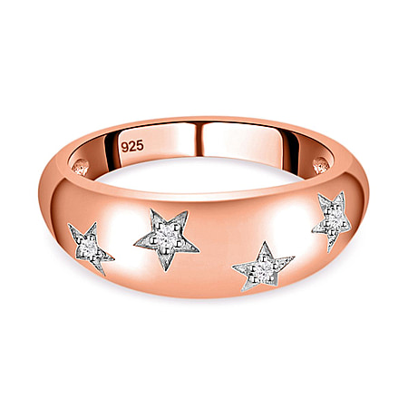 Diamond Star Dome Ring in Sterling Silver with 18K Vermeil Rose Gold