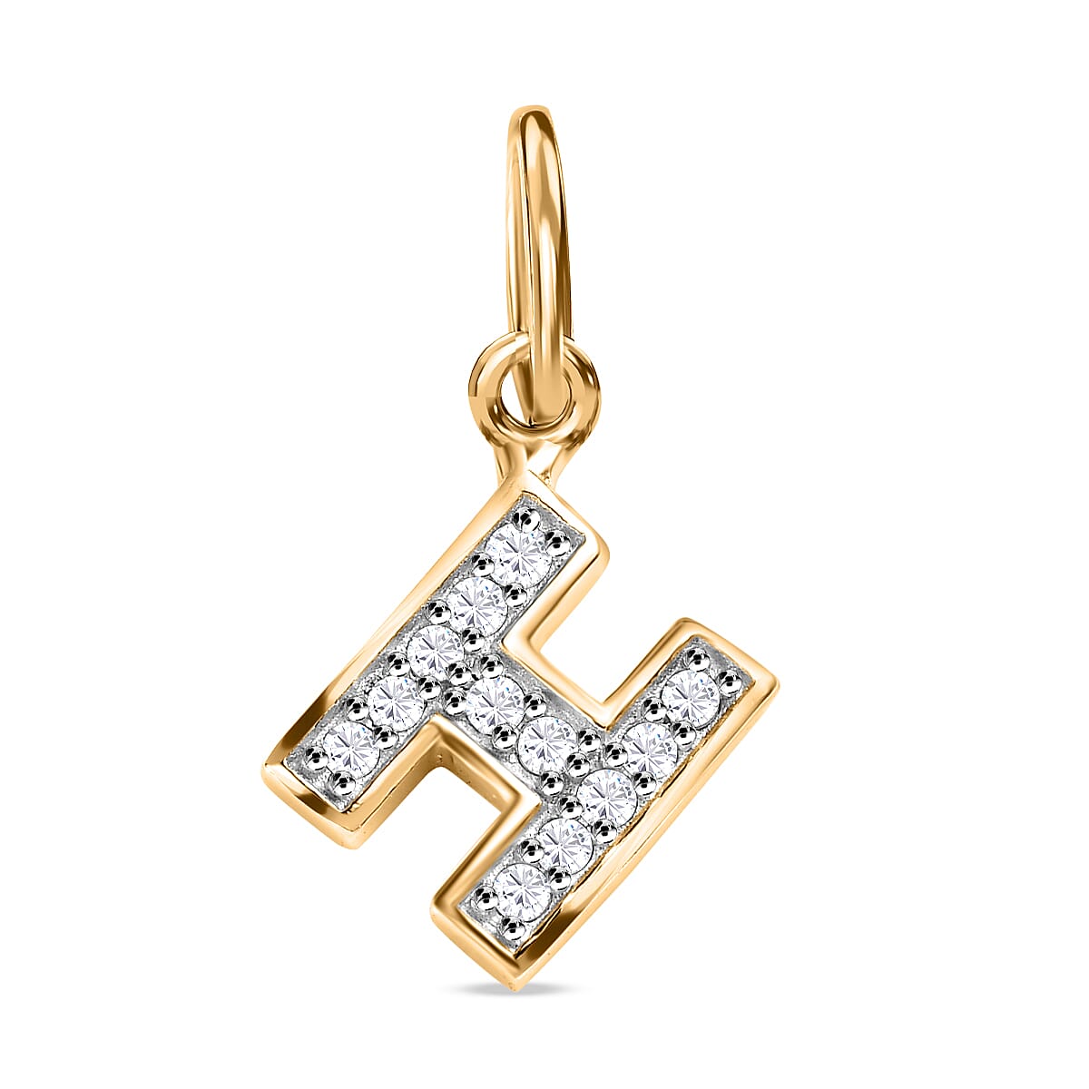 Diamond Initial H Pendant in 18K Vermeil Yellow Gold Plated Sterling Silver 0.17 Ct
