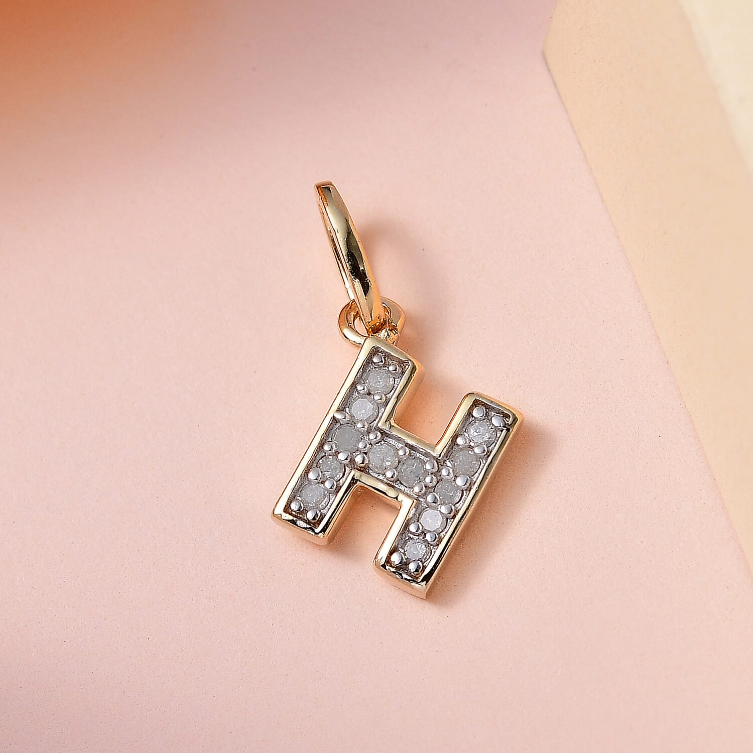 Diamond Initial H Pendant in 18K Vermeil Yellow Gold Plated Sterling Silver 0.17 Ct