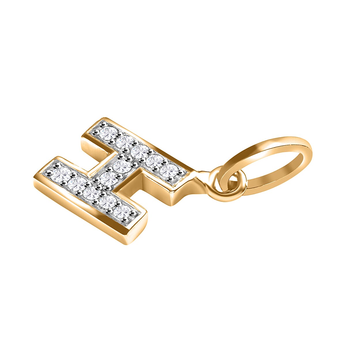 Diamond Initial H Pendant in 18K Vermeil Yellow Gold Plated Sterling Silver 0.17 Ct