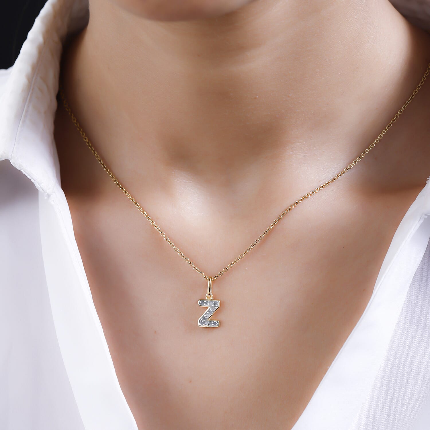 White Diamond  Fancy Pendant in 18K YG Vermeil Plated Sterling Silver 0.15 ct.