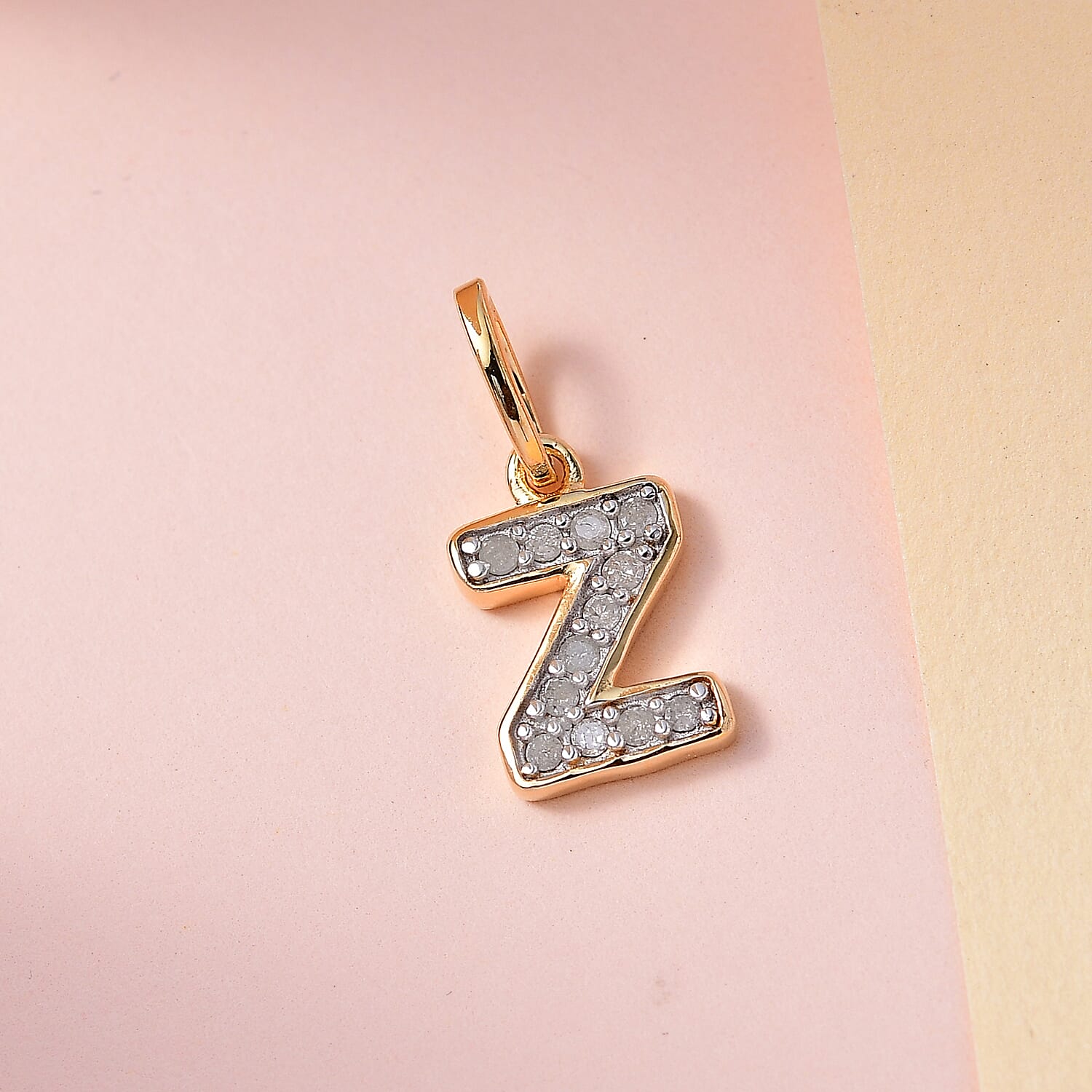 White Diamond  Fancy Pendant in 18K YG Vermeil Plated Sterling Silver 0.15 ct.