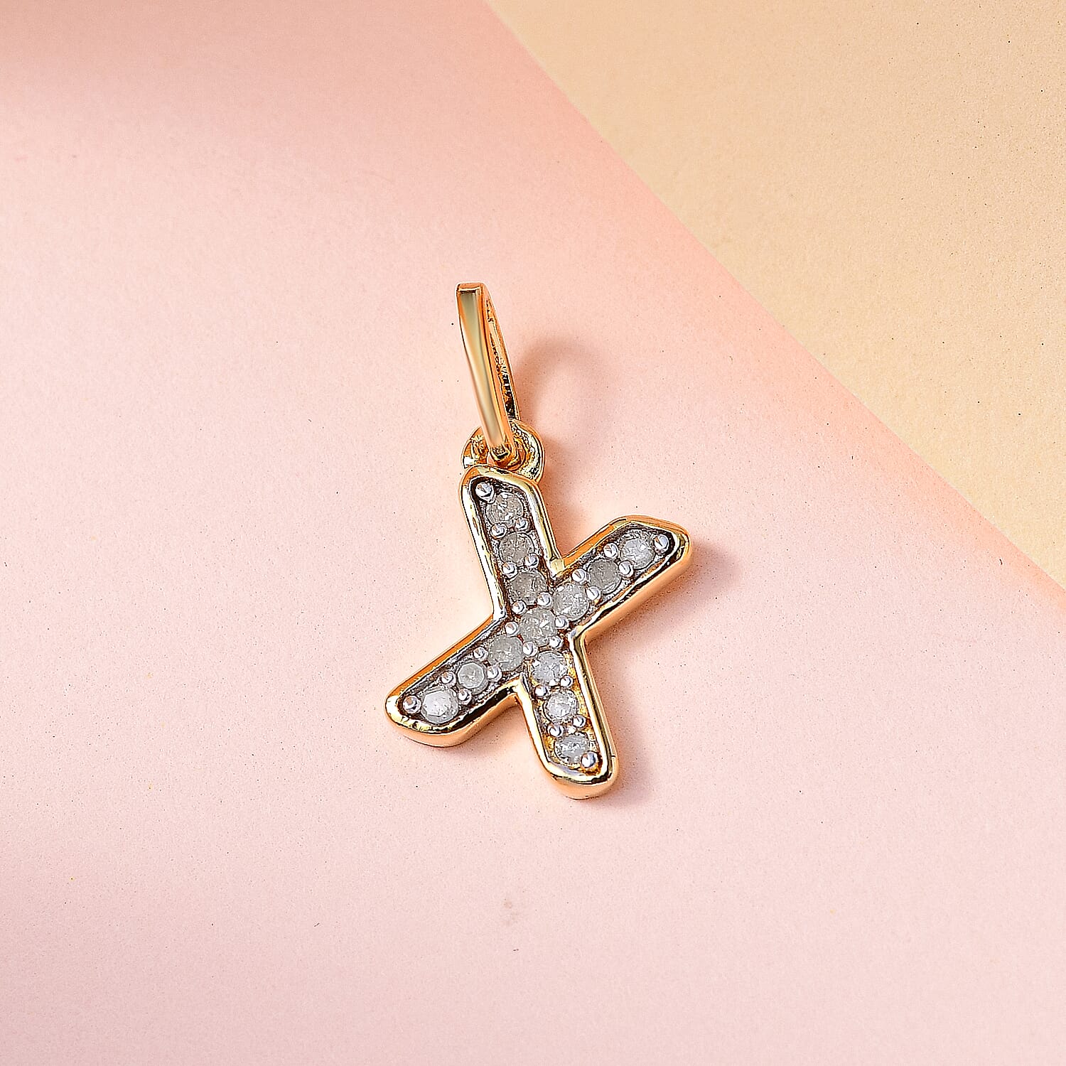 Diamond Initial X Pendant in 18K Vermeil Yellow Gold Plated Sterling Silver 0.17 Ct