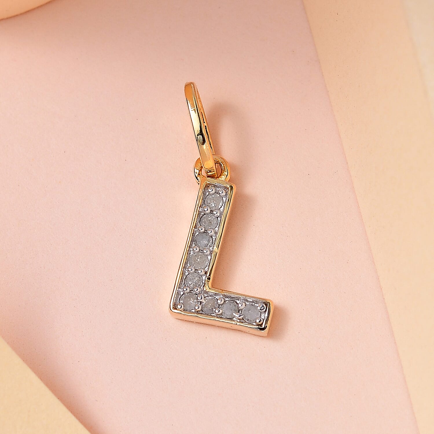 Diamond Initial L Pendant in 18K Vermeil Yellow Gold Plated Sterling Silver 0.17 Ct