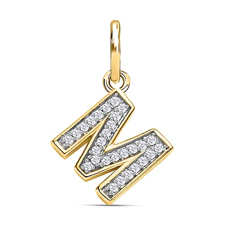 Diamond Initial M Pendant in 18K Vermeil Yellow Gold Plated Sterling Silver 0.17 Ct