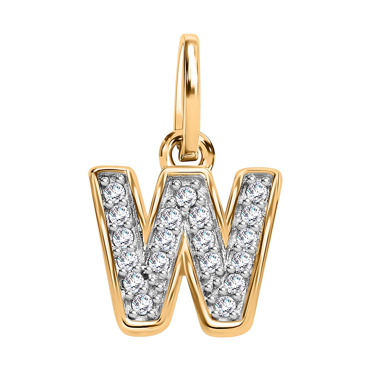 Diamond Initial W Pendant in 18K Vermeil Yellow Gold Plated Sterling Silver 0.17 Ct