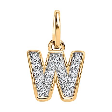 Diamond Initial W Pendant in 18K Vermeil Yellow Gold Plated Sterling Silver 0.17 Ct